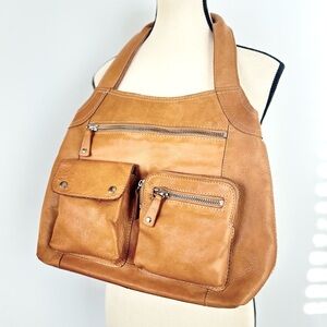 FOSSIL Camel Tan Leather Sutter NS Large Tote Shoulder Bag with Tag & FOSSIL Key